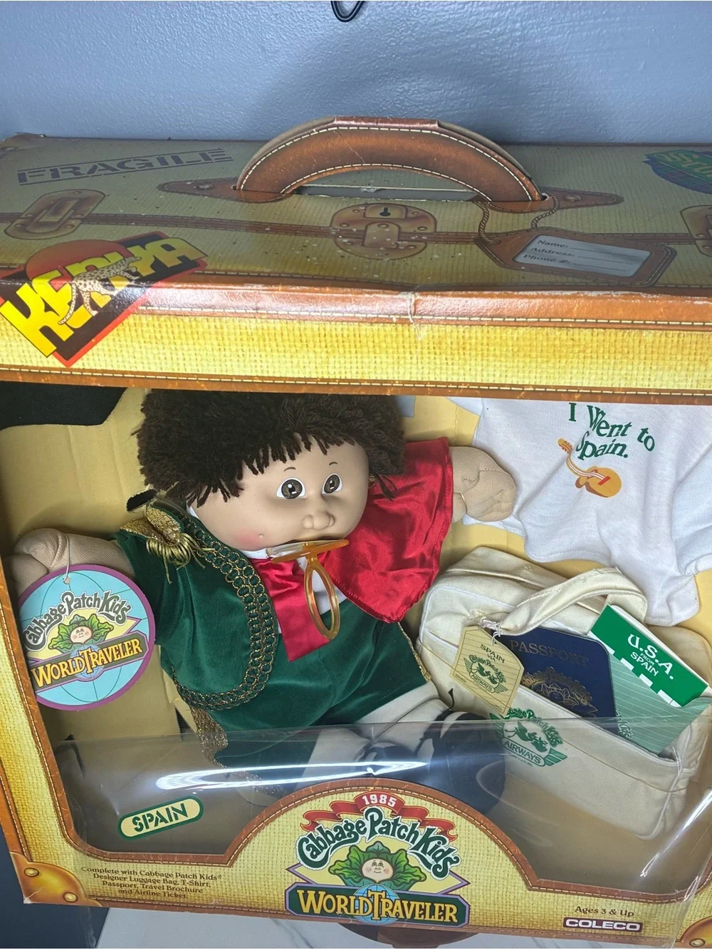 1985 Cabbage Patch Kids World Traveler Spain Marcel Coleco NOS Box